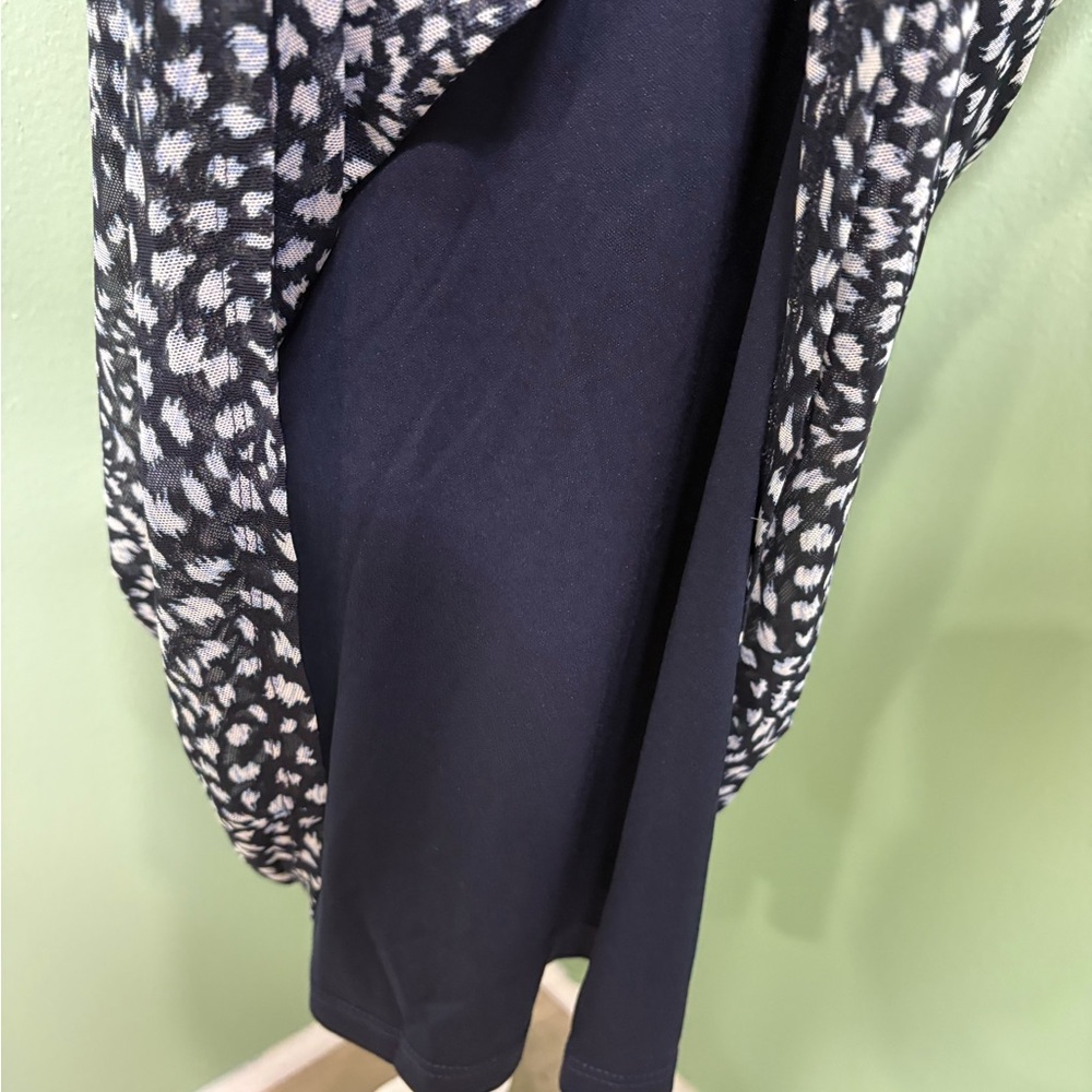 Nina Leonard Navy and White Printed Tie-Waist Midi Dress - Picture 7 of 14